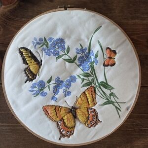 Butterfly and Floral Embroidery Hoop Wall Art